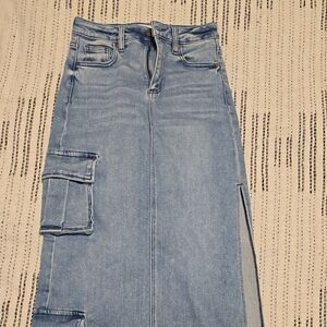 Light Blue Straight-Leg Women's Cargo Denim Skirt